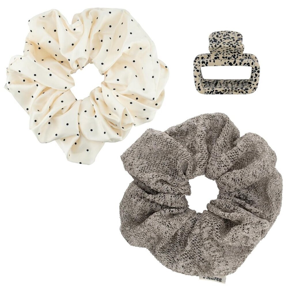Hair Set Brown White Polka Dot Scrunchies Claw Clip For All Hair Types
